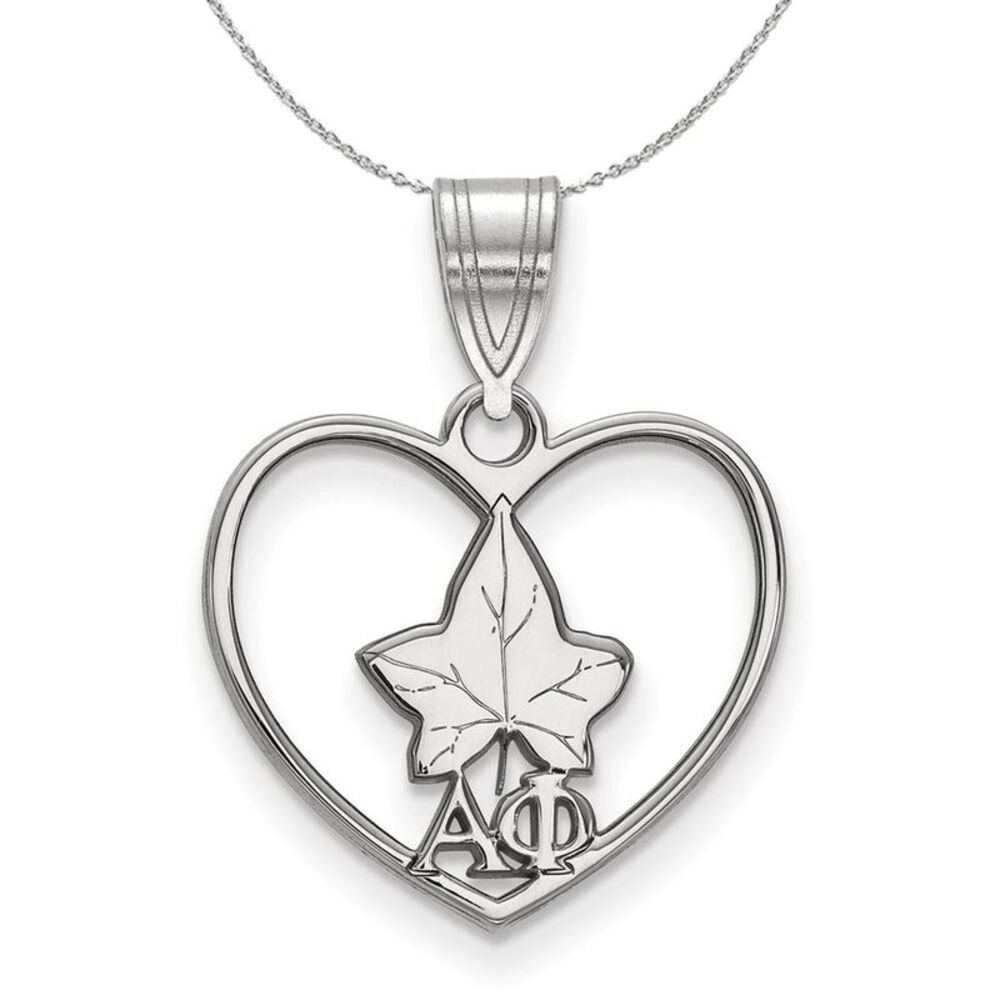 Sterling Silver Alpha Phi Heart Pendant Necklace - 24 Inch